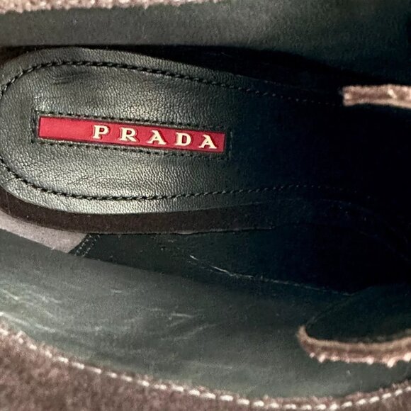 NEW PRADA Brown Suede Lace Up Rubber Heel Ankle Boots Size 38.5 - Picture 9 of 13